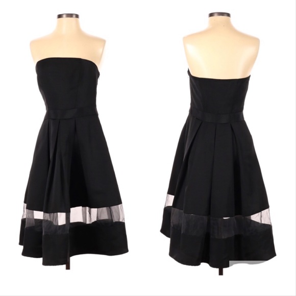 Express Strapless Black Cocktail Party A-line Mesh Hem Knee Length Dress 4 - Picture 2 of 9